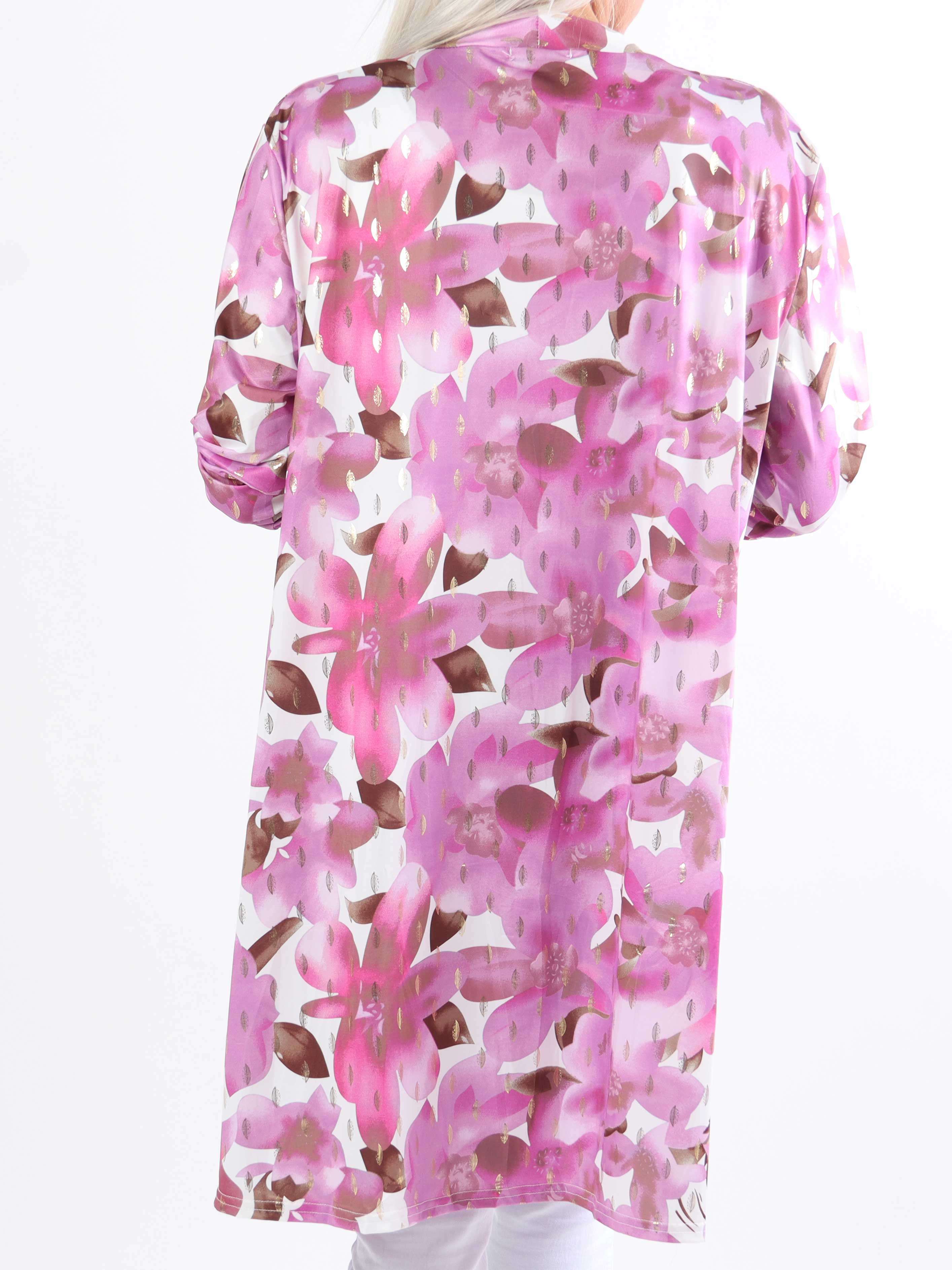 Rosa Sweet Flower - Elastisk kofta i plusstorlek med blommigt tryck